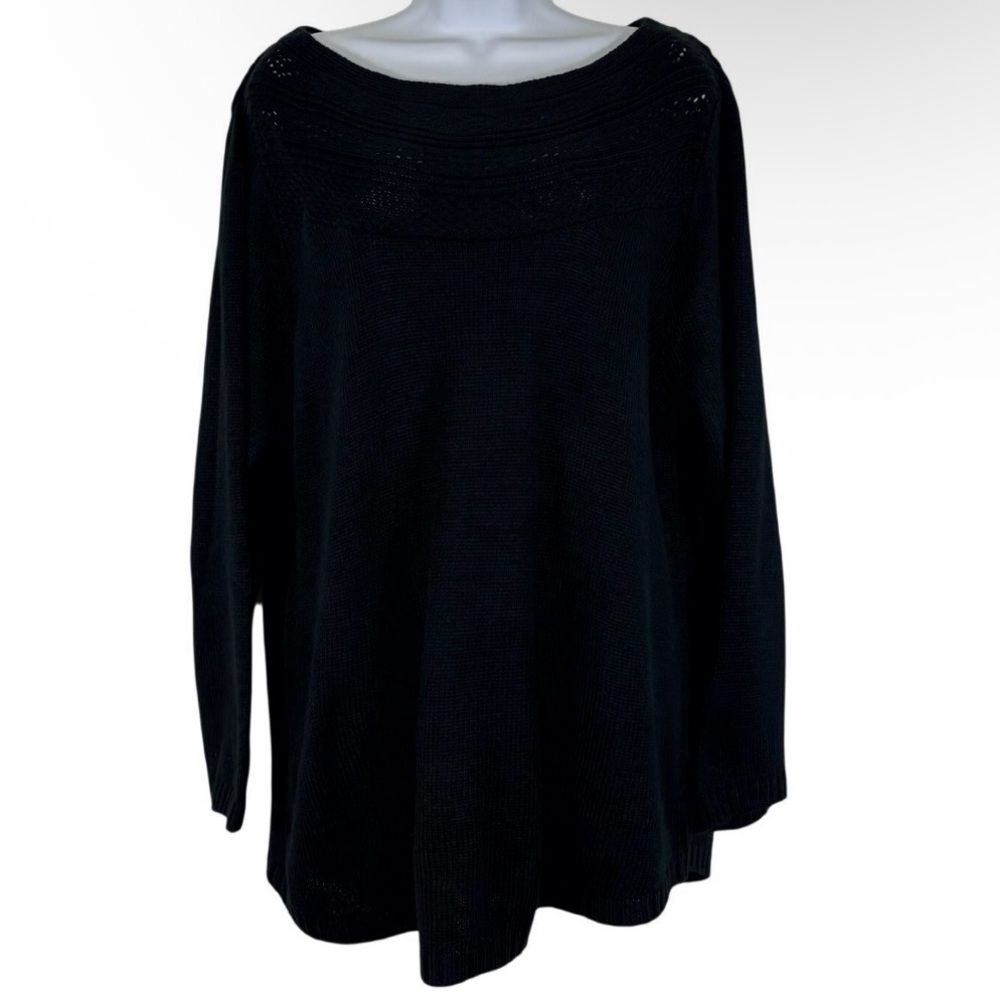 Lane Bryant Black Open Knit Sweater 18/20 Boho Wide Neck Lightweight Pullover